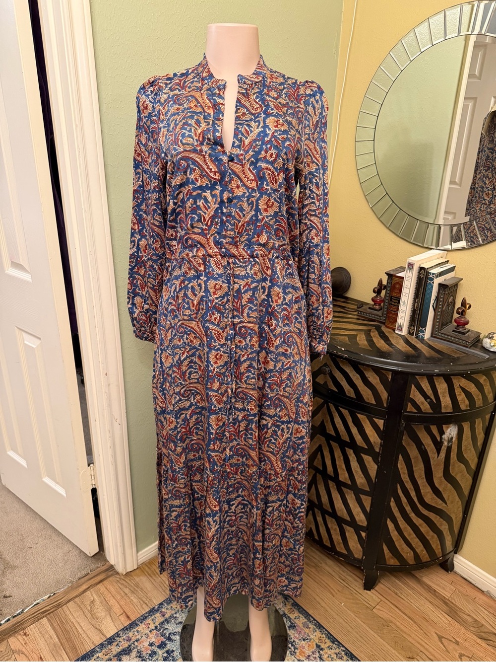Emerson Fry Paisley Maxi Dress in Blue and Rust